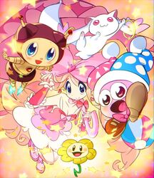  :3 :d blonde_hair blush bow breasts cleavage closed_mouth crossover dress drill_hair female flower flowey_(undertale) full_body gyosone hairbow hamidento harime_nui hat holding holding_umbrella jester_cap kill_la_kill kirby_(series) kirby_super_star kyuubee long_hair looking_at_viewer mahou_shoujo_madoka_magica mahou_shoujo_madoka_magica_(anime) marx_(kirby) multiple_crossover open_mouth parasol pink_bow pink_umbrella pyuu_to_fuku!_jaguar smile star_(symbol) strapless strapless_dress trait_connection twin_drills umbrella undertale 