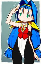  beeru_(veil8801) blue_hair breasts cammy_white cammy_white_(cosplay) corruption cosplay dark_persona empty_eyes female highleg highleg_leotard highres leotard long_hair looking_at_viewer necktie open_mouth pantyhose patricia_myers psychic_force shadaloo_dolls solo street_fighter street_fighter_zero_(series) 