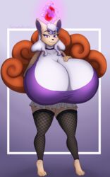  anthro big_breasts breasts cleavage clothed clothing female fire fishnet_clothing fishnet_legwear generation_1_pokemon generation_5_pokemon hand_on_breast hi_res huge_breasts hybrid hybrid_pokemon hyper hyper_breasts legwear litwick multi_tail nintendo pokemon pokemon_(species) solo tail valentina_(speedbumpv-drop) vanthi vulpix 