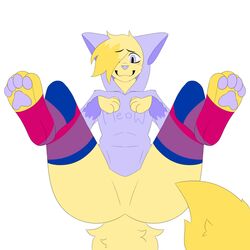  1:1 absurd_res animal_humanoid anthro bisexual_pride_colors blonde_hair blush blush_lines cat_humanoid cheek_tuft clothed clothing dipstick_tail domestic_cat ears_up facial_tuft fangs feet felid felid_humanoid feline feline_ears feline_humanoid felis fluffy fluffy_hair fluffy_tail foot_focus footwear fur hair hair_over_eye hi_res highlights_(coloring) hoodie hoodied humanoid legwear lenny_(chef_theia) lgbt_pride male mammal mammal_humanoid markings multicolored_clothing multicolored_footwear multicolored_legwear multicolored_socks multicolored_thigh_highs multicolored_thigh_socks one_eye_obstructed pawpads pride_color_clothing pride_color_footwear pride_color_legwear pride_color_socks pride_color_thigh_highs pride_color_thigh_socks pride_colors purple_clothing purple_eyes purple_hoodie purple_nose purple_pawpads purple_topwear smile smiling_at_viewer snaggle_tooth socks solo spread_legs spreading tail tail_markings teeth thigh_highs thigh_socks toeless_footwear toeless_legwear toeless_socks toeless_thigh_highs topwear tuft yellow_body yellow_fur yellow_hands yellow_paws yellow_tail 