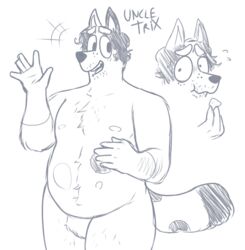  anthro arm_hair ass australian_cattle_dog belly blue_and_white bluey_(series) blush bodily_fluids body_hair canid canine canis cattledog chest_hair chest_tuft chips_(food) curled_hair digital_media_(artwork) domestic_dog embarrassed english_text facial_hair food freckles fur hair hairy_legs hand_on_belly happy herding_dog looking_away male mammal mature_male monochrome nipples nude open_mouth pastoral_dog pecs pubes raised_tail rule_63 shy simple_background slightly_chubby slightly_chubby_male smile solo standing sweat tail text thick_thighs tongue trixie_heeler tuft tunk_saray_lovesta 