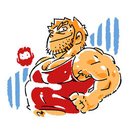  1boy alternate_muscle_size bara beard_stubble brown_hair chest_hair chibi covered_nipples cropped_torso deformed doodle_inset facial_hair from_side joseph_(scott_pilgrim) looking_at_viewer male_focus mature_male midriff_peek noda_gaku pectoral_cleavage pectorals red_tank_top scott_pilgrim_(series) short_hair sidepec smirk solo_focus sparse_arm_hair sparse_chest_hair stephen_stills stubble tank_top thick_eyebrows thick_navel_hair 