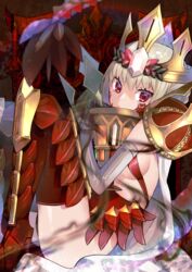  absurdres armored_legwear blonde_hair boots braid breasts chalice criss-cross_halter crown cup dragon_claw dragon_tail elbow_gloves facial_mark fate/grand_order fate_(series) female french_braid gloves gold_crown halterneck highres holding holding_cup kuzuno_ha looking_at_viewer medium_breasts nero_claudius_(fate) open_clothes panties pointed_crown queen_draco_(fate) queen_draco_(second_ascension)_(fate) red_background red_eyes red_panties red_ribbon red_thighhighs revealing_clothes ribbon robe scales sideboob sitting solo tail thigh_boots thighhighs thighs underwear white_gemstone white_gloves white_robe 