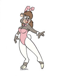  1990s 1992 20th_century anthro anthro_only bear color fur furry hi_res latex leotard no_humans original playboy_bunny rabbit_ears robert_bear straight_hair traditional_media_(artwork) walking 