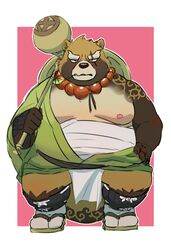  absurd_res anthro asian_clothing belly blush brown_body brown_fur canid canine clothing east_asian_clothing footwear fundoshi fur gyobu_(tas) hi_res japanese_clothing lifewonders male mammal moobs nipples overweight penguin0700 raccoon_dog sandals scar socks solo tabi_socks tanuki tokyo_afterschool_summoners underwear 