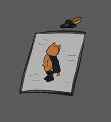  anthro boots cape clothing domestic_cat dreamworks dying_in_a_glue_trap felid feline felis flat_colors footwear fur glue_trap hat headgear headwear humor lying male mammal meme on_side orange_body orange_fur puss_in_boots_(character) puss_in_boots_(dreamworks) simple_background slickwilhelmina solo stuck tail 