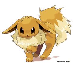  ambiguous_gender black_eyes brown_body brown_fur brown_sclera digital_media_(artwork) dipstick_tail ears_down eevee feral fluffy fluffy_tail fur generation_1_pokemon hi_res looking_at_viewer markings neck_tuft nintendo one_paw_up pivoted_ears pokemon pokemon_(species) rorosuke_roro signature simple_background solo tail tail_markings tan_body tan_fur text tuft two_tone_tail white_background 