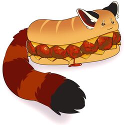  2017 :3 ailurid ambiguous_gender arh cheese dairy_products digital_media_(artwork) fluffy fluffy_ears fluffy_tail food food_creature heart_symbol hi_res mammal meatball red_panda sandwich_(food) simple_background solo submarine_sandwich tail white_background 