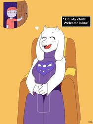  2019 anthro boss_monster_(undertale) bovid breasts caprine clothing female floopy_ears fur heart_symbol hi_res hoodie_stalker horn mammal sitting toriel undertale undertale_(series) white_body white_fur 