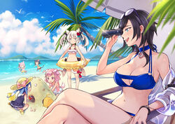  6+girls animal_ears ark_royal_(azur_lane) ark_royal_(coast_watcher)_(azur_lane) azur_lane beach beach_chair beach_umbrella bikini binoculars bird black_hair blue_bikini blue_eyes blue_hair blue_sky blush breasts bucket cat_ears cat_tail chair choker cleavage cleavage_cutout clothing_cutout cloud collarbone commentary crab day dog_ears dog_tail drooling eyewear_on_head female_pervert frilled_bikini frills hair_rings hammann_(azur_lane) hammann_(rebellious_summer)_(azur_lane) hat hat_ribbon innertube jitome kisaragi_(azur_lane) large_breasts long_hair looking_at_another lounge_chair manjuu_(azur_lane) midriff minazuki_(azur_lane) multiple_girls mutsuki_(azur_lane) navel ocean official_alternate_costume one-piece_swimsuit open_mouth outdoors palm_tree pervert pink_eyes pink_hair rabbit_ears ribbon saliva sand sand_castle sand_sculpture short_hair sky stomach straw_hat sun sunglasses sunlight swim_ring swimsuit tail tree twintails umbrella uzuki_(azur_lane) water white_bikini white_hair wooden_chair yuko_(uc_yuk) 