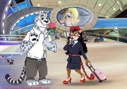  absurd_res airport andy_(nekomimiranger) antelope anthro bear bovid canid canine cass_(nekomimiranger) clothing colored_fur common_hippopotamus disney duo felid feline flight_attendant flower footwear fox fuzzywuzzylittletail gazelle giraffe giraffid hi_res high_heels hippopotamid judy_hopps lagomorph leopardus leporid mammal mouse murid murine murlik nick_wilde ocelot pantherine plant rabbit rodent rose_(flower) shoes snow_leopard surprise trolley zootopia 