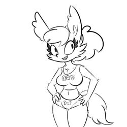  1:1 bottomwear breasts clothing crop_top cutoffs denim denim_bottomwear denim_clothing digital_drawing_(artwork) digital_media_(artwork) female ghoul_school hair hanna-barbera monochrome scooby-doo_(series) shirt shorts solo tjpones topwear winnie_werewolf_(ghoul_school) 