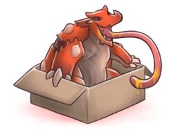  4:3 ambiguous_gender box canes-cm capcom cardboard cardboard_box container feral if_it_fits_i_sits_(meme) in_box in_container meme monster_hunter primatius simple_background solo tongue volvidon white_background 