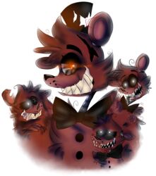  absurd_res alpha_channel animatronic bear bow_(feature) bow_tie button_(fastener) caramelcraze clothing exposed_endoskeleton five_nights_at_freddy&#039;s five_nights_at_freddy&#039;s_4 freddles_(fnaf) fur glowing glowing_eyes group hat headgear headwear hi_res machine male mammal nightmare_freddy_(fnaf) orange_eyes robot scottgames sharp_teeth teeth top_hat wire 