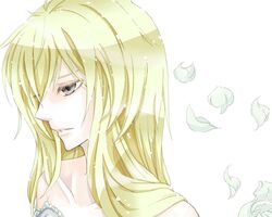  am. bare_shoulders beatmania beatmania_iidx blind_justice blonde_hair bust collarbone eyelashes face female female frills grey_eyes long_hair looking_away matin_catorce parted_lips petals sad shade simple_background solo upper_body white_background zektbach 