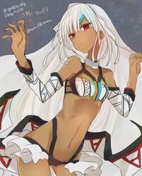  altera_(fate) bare_shoulders breasts cameltoe commentary_request dark-skinned_female dark_skin detached_sleeves fate/grand_order fate_(series) female looking_at_viewer mom_29_mom navel red_eyes revealing_clothes small_breasts solo standing veil white_hair 