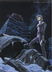  aina_saharin apsalus crying ground_gundam gundam gundam_08th_ms_team kawamoto_toshihiro mecha night night_sky official_art pilot_suit sky snow star stars tears 