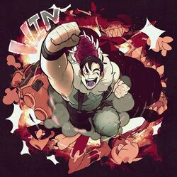  2boys 3girls animal_ears beowulf_(skullgirls) big_band black_hair dress fedora gloves grin hairy_arms hat long_hair ms._fortune_(skullgirls) multiple_boys multiple_girls muscle open_mouth orange_hair pelt ribbon samson_(skullgirls) short_hair skullgirls stitches suspenders teeth top_hat white_hair 