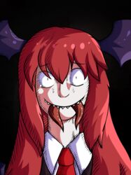  female koakuma koishi_komeiji&#039;s_heart-throbbing_adventure long_hair multiple_tongues red_hair solo tears touhou 