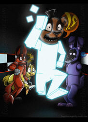  animatronic anthro better_version_at_source bonnie_(fnaf) chica_(fnaf) clothing female five_nights_at_freddy&#039;s five_nights_at_freddy&#039;s_3 food foxy_(fnaf) foxyrtheorangekitty_(artist) freddy_(fnaf) glowing group hat headgear headwear hi_res hook machine male pizza robot scott_cawthon scottgames 