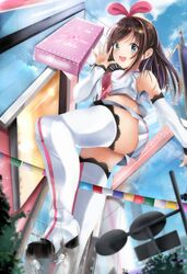  a.i._channel alicemagic blue_eyes boots bow brown_hair female giantess kizuna_ai open_mouth pink_bow skirt smile thigh_boots thighhighs virtual_youtuber 