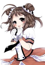  antenna_hair brown_eyes brown_hair commentary_request double_bun edo. female gloves hair_bun kantai_collection naka_(kancolle) open_mouth short_hair smile solo white_gloves 