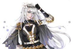  a2_(nier:automata) android blue_eyes capelet commentary_request elbow_gloves female gloves hair_over_one_eye kairiwhisper long_hair looking_at_viewer nier:automata nier_(series) solo white_hair 