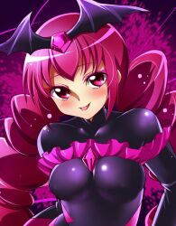  :p bad_end_happy bad_end_precure black_bodysuit bodysuit breasts commentary_request covered_nipples eyeshadow female long_hair looking_at_viewer makeup pink_eyes pink_eyeshadow pink_hair precure sharumon sidelocks smile smile_precure solo tongue tongue_out upper_body 