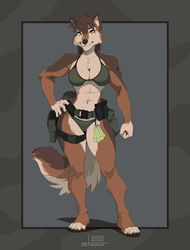  2023 abs absurd_res anthro athletic athletic_female bikini breasts canid canine canis cleavage clothed clothing female glowstick hi_res holster law_enforcement mammal police sierra_howlett solo stoopix swat swimwear tactical tactical_gear tomboy under_boob wolf 