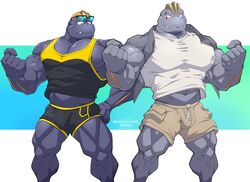  barazoku biceps clothed clothing duo eyewear eyewear_on_head flint_steel generation_1_pokemon hi_res humanoid machoke maldu male male/male muscular muscular_humanoid muscular_male nintendo pokemon pokemon_(species) ryuji_kaiyo sunglasses sunglasses_on_head vein veiny_arms veiny_muscles 