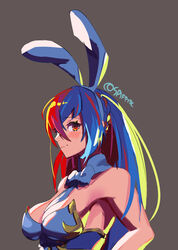  alear_(female)_(fire_emblem) alear_(fire_emblem) alternate_costume animal_ears bare_shoulders breasts cleavage cleavage_cutout clothing_cutout english_commentary female fire_emblem fire_emblem_engage hair_between_eyes highres long_hair looking_at_viewer medium_breasts multicolored_hair rabbit_ears red_eyes simple_background spiffydc split-color_hair two-tone_hair upper_body 