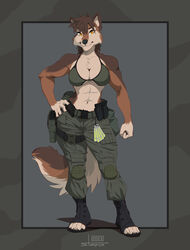  2023 abs absurd_res anthro athletic athletic_female bikini bikini_top breasts canid canine canis cleavage clothed clothing female hi_res law_enforcement mammal police sierra_howlett solo special_forces stoopix swat swimwear tactical tactical_gear tomboy under_boob wolf 