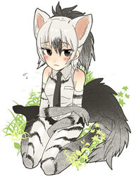  2015 aardwolf_(kemono_friends) aardwolf_humanoid adolescent animal_humanoid armwear bare_shoulders biped black_eyes black_hair black_stripes black_tail blush bodily_fluids bottomwear breasts clothed clothing digital_drawing_(artwork) digital_media_(artwork) dress_shirt elbow_gloves eyelashes female fluffy fluffy_tail flying_sweatdrops footwear front_view frown full-length_portrait gloves gradient_background grass grey_clothing grey_hair grey_tail hair half-closed_eyes handwear human_and_animal_ears humanoid humanoid_hands hyena hyena_humanoid japanese kemono_friends kneeling legwear light_body light_skin light_theme looking_away mammal mammal_humanoid multi_ear multicolored_hair narrowed_eyes necktie pasikon pattern_clothing plant ponytail portrait shirt shoes short_hair shorts shy simple_background sitting small_breasts solo stockings striped_clothing stripes sweat sweatdrop tail tan_body tan_skin thigh_highs topwear two_tone_hair two_tone_tail wariza white_background young 