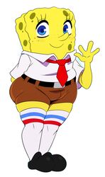  2017 alternate_form blue_eyes clothed clothing footwear full-length_portrait fully_clothed hand_behind_back hi_res looking_at_viewer male marine nickelodeon portrait sea_sponge shirt shoes simple_background smile solo spongebob_squarepants spongebob_squarepants_(character) sssonic2 standing topwear white_background wide_hipped_male wide_hips 