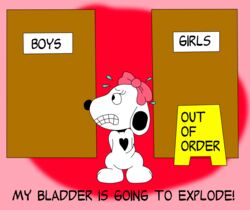  bathroom belle_(peanuts) bladder canid canine canis digital_media_(artwork) domestic_dog dumbdog2003 female hi_res mammal microsoft_paint_(artwork) omorashi organs peanuts_(comic) urgent 