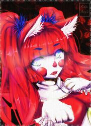  animal_ears artist_name baby_(fnaf) blue_eyes blush_stickers cat_ears cat_print clown eyebrows eyelashes female five_nights_at_freddy&#039;s five_nights_at_freddy&#039;s:_sister_location gloves long_hair open_mouth red_hair rukiaangle twintails upper_body 