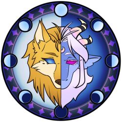  anthro blue_eyes canid canine canis dragon fanimal_creations female freckles fur hair horn icon logo long_hair lyris_(fanimalcreations_oc) mammal markings mole_(marking) moon moon_(marking) mythological_canine mythological_creature mythological_scalie mythology purple_eyes scalie sylfer_(fanimalcreations) watermark werecanid werecanine werecreature werewolf white_hair wolf yellow_body yellow_fur 