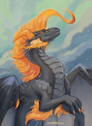  2026 alerrel black_body black_scales dragon european_mythology female feral golden_mane green_eyes hi_res lerrel_dragonis mythological_creature mythological_scalie mythology scales scalie solo western_dragon 