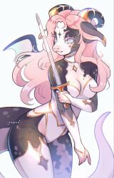  2024 5_fingers anthro black_body blue_eyes blush breasts cepto_(artist) clothing colored digital_drawing_(artwork) digital_media_(artwork) dragon ear_piercing eyebrows eyelashes female fingers hair hi_res holding_melee_weapon holding_object holding_sword holding_weapon horn legwear leotard long_hair looking_at_viewer medium_breasts melee_weapon membrane_(anatomy) membranous_wings mythological_creature mythological_scalie mythology piercing pink_eyebrows pink_eyelashes pink_hair scalie shaded simple_background solo stockings sword tail thick_thighs weapon white_background white_body white_clothing white_legwear white_leotard white_stockings wings 