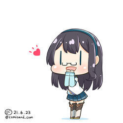  artist_logo black_hair blue_hairband blue_shirt blue_skirt blush brown_footwear chibi collared_shirt dated female glasses hairband heart kantai_collection kneehighs long_hair one-hour_drawing_challenge ooyodo_(kancolle) open_mouth pleated_skirt school_uniform semi-rimless_eyewear serafuku shiromaru_(maniado) shirt shoes simple_background skirt smile socks solo twitter_username uniform white_background white_shirt |_| 