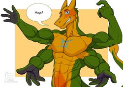  4_arms 4_fingers absurd_res anthro astrological_symbol blue_sclera dialogue english_text fingers gemini_(symbol) gemini_the_sergal grin hi_res hugs? male multi_arm multi_limb multifur pecs sergal smile soendapuss solo speech_bubble symbol tail text western_zodiac_symbol 