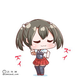  :3 black_footwear black_thighhighs blush chibi closed_eyes closed_mouth commentary_request dancing dated female green_hair hair_ribbon hakama japanese_clothes kantai_collection kimono long_hair muneate one-hour_drawing_challenge red_hakama ribbon shiromaru_(maniado) shoes simple_background solo thighhighs twintails twitter_username white_background white_kimono white_ribbon zui_zui_dance zuikaku_(kancolle) 