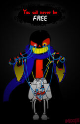  1_eye aftertale black_clothing black_coat black_topwear blood blue_scarf bodily_fluids bone bound clothing coat controlled crying duo english_text error footwear geno_sans_(aftertale) glitch heterochromia hi_res hoodie humanoid male male/male mental_breakdown moopsart not_furry one_eye_obstructed red_eyes sans_(errortale) scarf shadow shoes skeleton slippers smile soul speech_bubble string tears text topwear undertale undertale_(series) undertale_au white_clothing white_hoodie white_topwear 