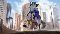  2021 4_toes 5_fingers anthro canid canine canis day detailed_background digital_media_(artwork) duo feet fingers hi_res kero_tzuki mammal navel outside sky toes wolf 