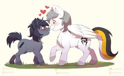  absurd_res amaichix blush duo equid equine eye_contact female feral fur grey_body grey_fur hasbro heart_symbol hi_res hioshiru_(character) horn kej_(kejifox) looking_at_another male male/female mammal my_little_pony mythological_creature mythological_equine mythology pegasus romantic romantic_couple unicorn white_body white_fur wings 