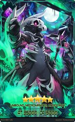  anthro artist_name black_body black_fur bone book chest_tuft featureless_crotch fur gacha_card grey_body grey_fur holding_scythe horn male moon neck_tuft nude outside penguinexperience pink_eyes skull skull_head sky solo species_request star tuft white_horn 