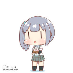  :3 artist_logo black_socks blue_ribbon blush brown_footwear chibi commentary_request dated female grey_hair grey_skirt hair_ribbon holding kantai_collection kasumi_(kancolle) kneehighs long_hair one-hour_drawing_challenge open_mouth ribbon shiromaru_(maniado) shirt shoes short_sleeves side_ponytail simple_background skirt socks solo suspender_skirt suspenders twitter_username white_background white_shirt |_| 