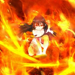  black_hair breasts brown_eyes cleavage closed_mouth crying crying_with_eyes_open ejami female fire full_body long_hair looking_at_viewer nude original sample_watermark solo tears watermark 