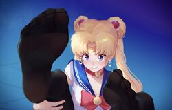  bishoujo_senshi_sailor_moon bishoujo_senshi_sailor_moon_s black_pantyhose blonde_hair blue_eyes blue_sailor_collar blush choker circlet closed_mouth collarbone crescent crescent_earrings derivative_work double_bun earrings feet female foot_focus greek_toe hair_bun hair_ornament heart heart_choker highres icecake jewelry legs_up long_hair magical_girl meme no_shoes pantyhose photoshop_(medium) red_choker sailor_collar sailor_moon sailor_moon_redraw_challenge_(meme) sailor_senshi_uniform screenshot_redraw seamed_legwear soles solo spread_toes toe_seam toes tsukino_usagi twintails upper_body 