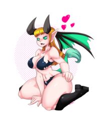  big_breasts breasts cleavage clothed clothing demon demon_humanoid female green_eyes hand_on_butt hand_on_own_butt heart_symbol hi_res holding_butt humanoid humanoid_pointy_ears kneeling not_furry solo teaspoon 